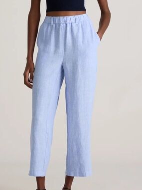 Quince Light Blue Cropped Linen Pants